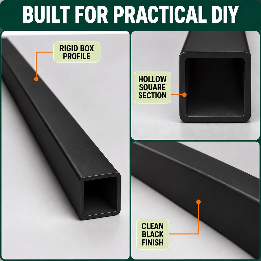 5 x 50mm Black PVC Box Section 1 Metre Length