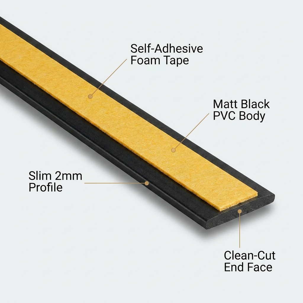 2 x 75mm Black Self-Adhesive Trim Strip x 1 Metre