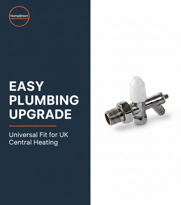 2 x 10mm Drain Off Valve Chrome - 1/2" BSP Radiator Drain Cock with White Handle & Hose Tail