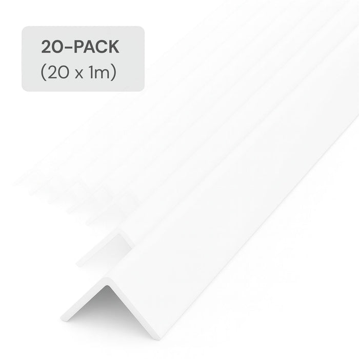 20 Pack White 1 Metre UPVC Plastic Rigid Angle 40 x 40mm Corner Cover Trim 90 Degree