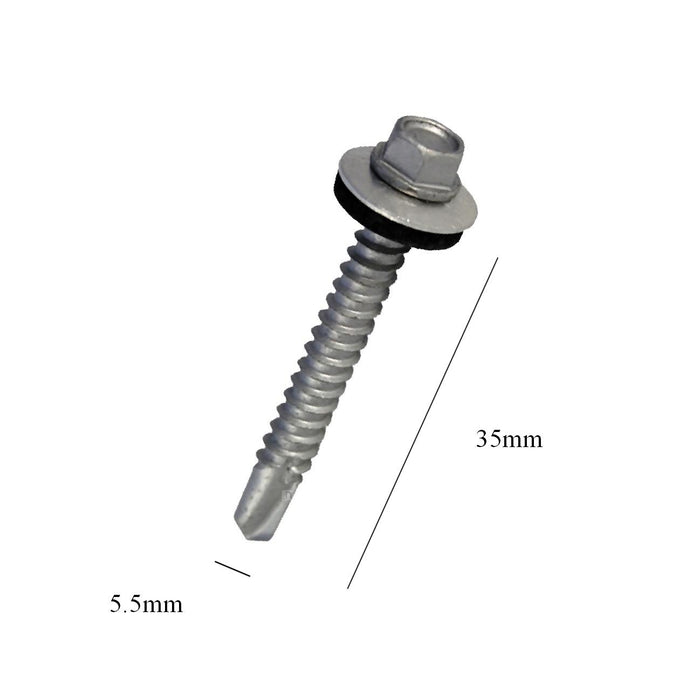 100 x Roofing Screws for Metal Sheets & Cladding Self Drill 5.5 x 35mm Hex Head