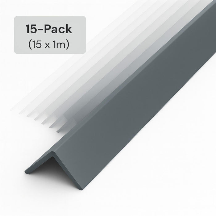 15 Pack Grey 1 Metre UPVC Plastic Rigid Angle 25 x 25mm Corner Cover Trim 90 Degree