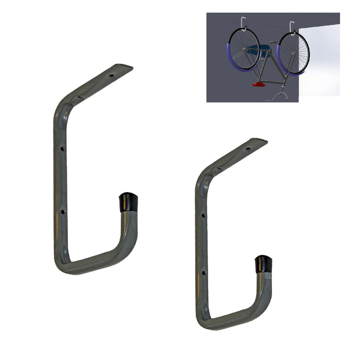 2 x Wall & Ceiling Mounted 240mm Bike Storage Hooks, Garage Shed Cycle Brackets