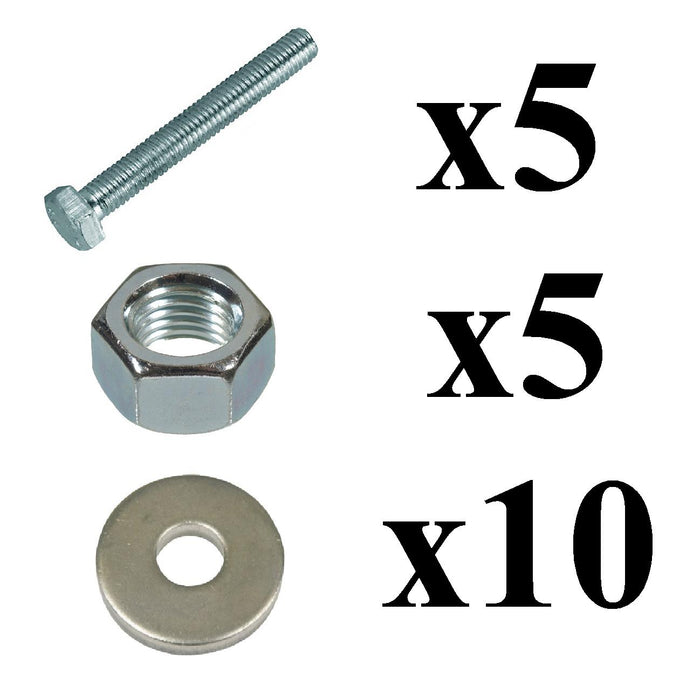 5 x Set Screw Bolts M5 x 30mm, Washers & Nuts, Bright Zinc Plated