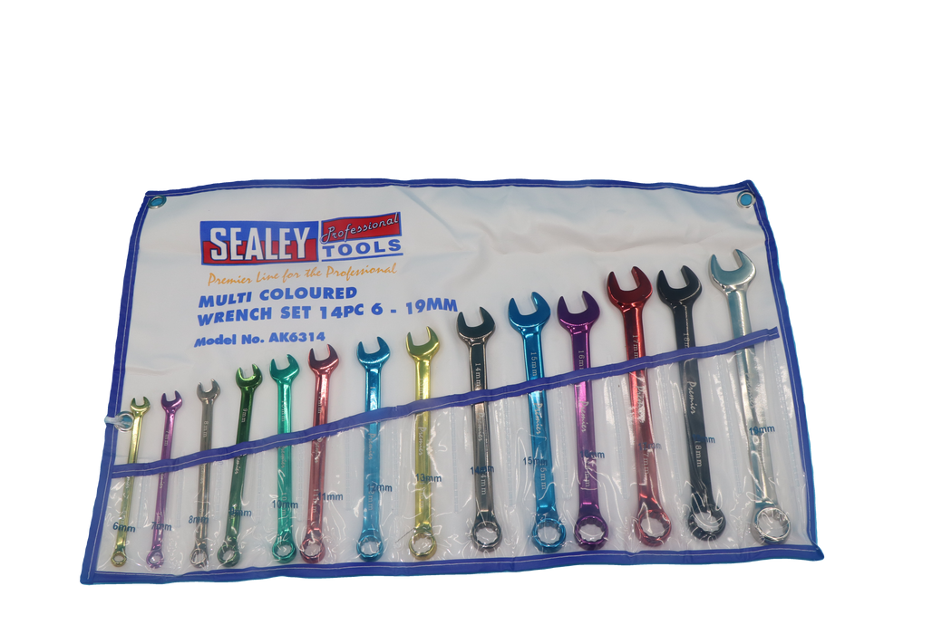 Premier Multi-Coloured Combination Spanner Set 14pc - Sizes 6mm - 19mm