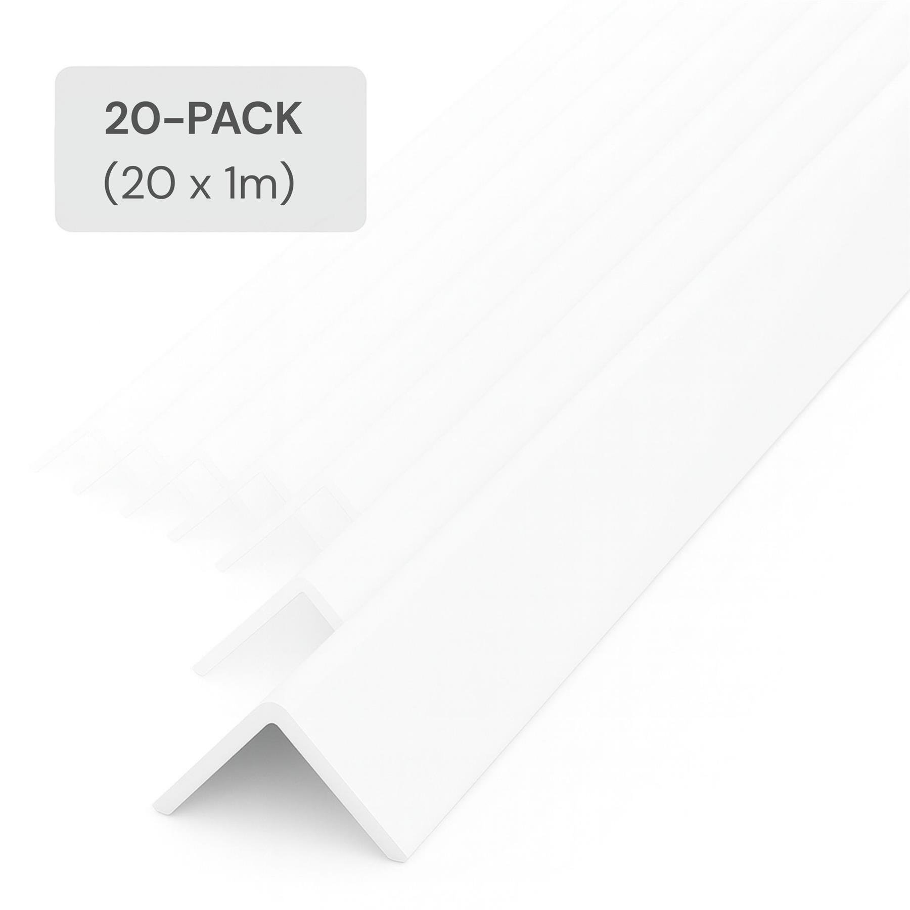 20 Pack White 1 Metre UPVC Plastic Rigid Angle 50 x 50mm Corner Cover Trim 90 Degree