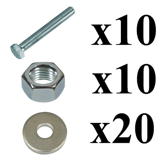 10 x Set Screw Bolts M5 x 16mm, Washers & Nuts, Bright Zinc Plated