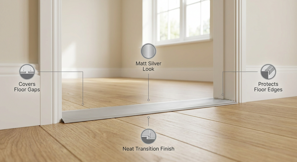 3 x Matt Silver Wide Cover Strip Floor Transition 38mm x 89.5cm