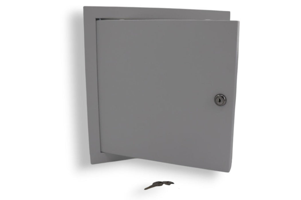 Manthorpe Lockable Fire Rated Access Panel – 1 Hour Rated, Flush Fit, White Plastic Inspection Hatch for Ceilings & Walls