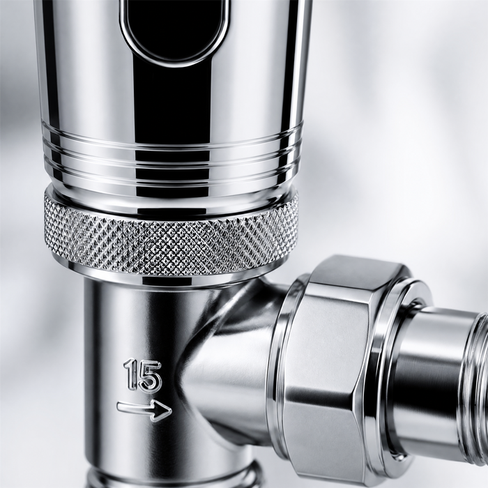 2 x Kartell Refined Angled Chrome TRV 15mm Thermostatic Radiator Valve