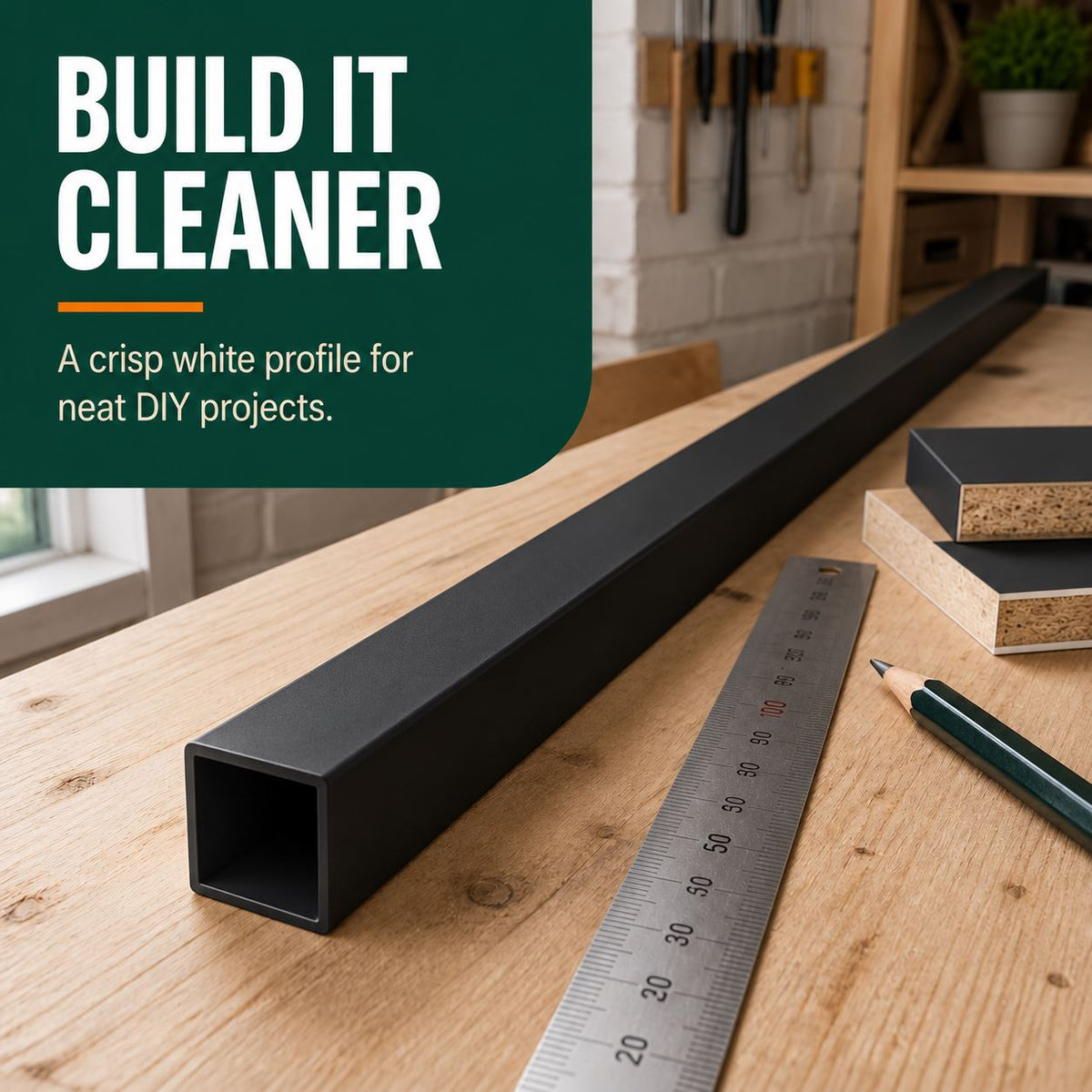 25mm Black PVC Box Section 1 Metre Length