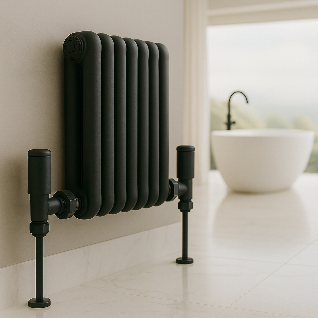 Kartell K-Rad Straight Modern Radiator Valve 15mm – Matte Black – Pair