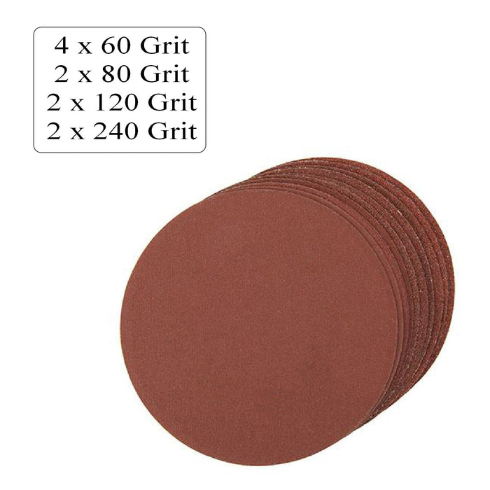 10 x Assorted Grit Hook and Loop 125mm Plain Sanding Disc Sheets, Orbital Sander