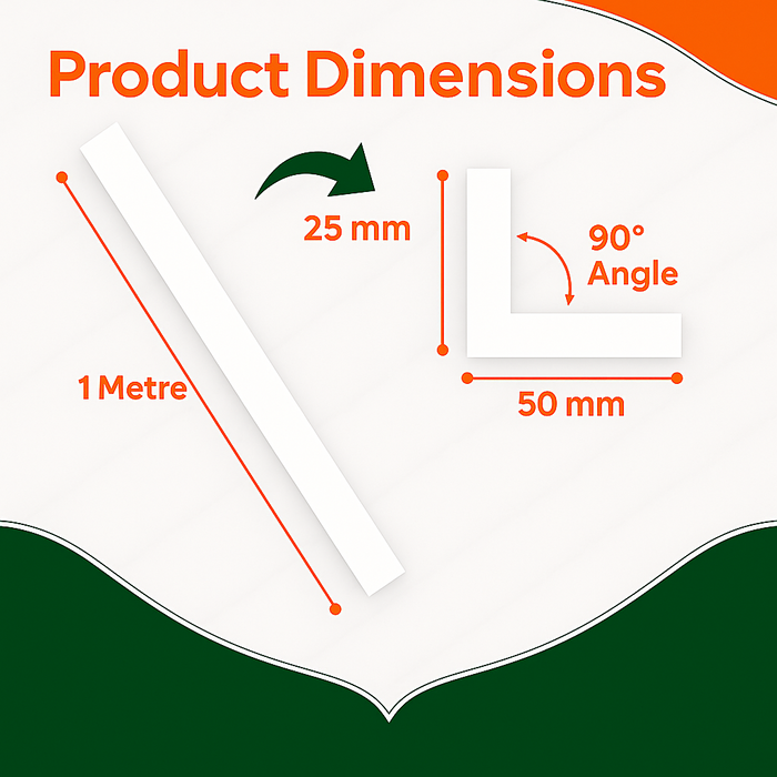 3 x White Unequal Angle 50mm x 25mm x 1  Metre