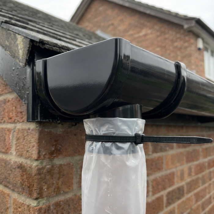 Black 15m Round Gutter Stop End Outlet Kit 112mm