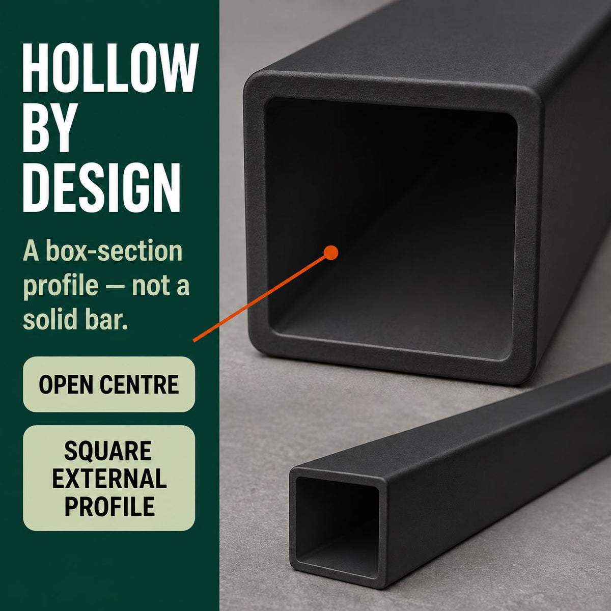 50mm Black PVC Box Section 1 Metre Length