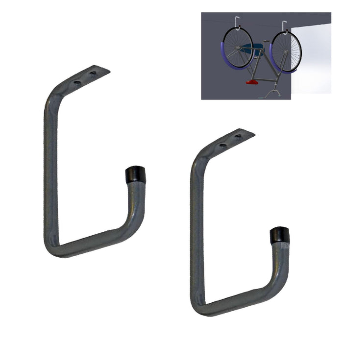 2 x Ceiling Mounted 160mm Bike Storage Hooks, for Garages Sheds, Cycle Brackets