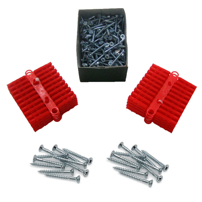 200 x Pozi Screws 40mm  200 x Red Raw Wall Plugs