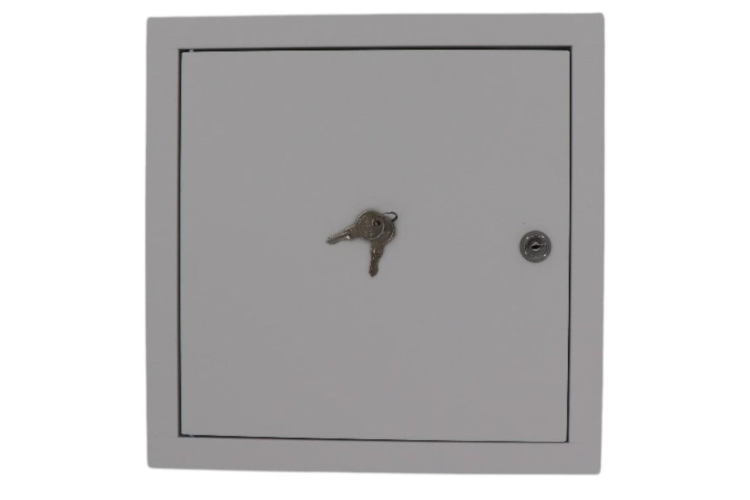 Manthorpe Lockable Fire Rated Access Panel – 1 Hour Rated, Flush Fit, White Plastic Inspection Hatch for Ceilings & Walls