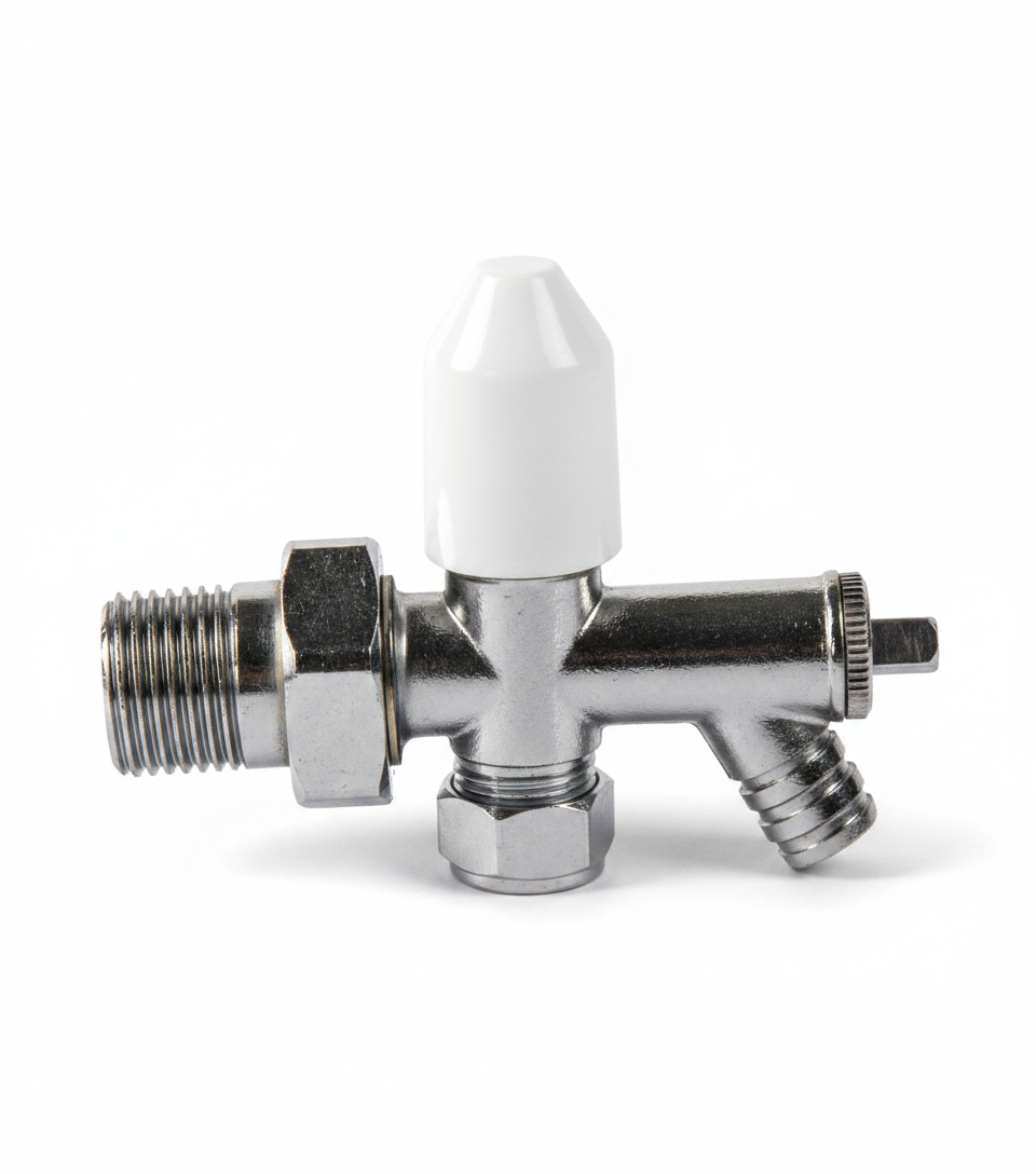 10mm Drain Off Valve Chrome - 1/2" BSP Radiator Drain Cock with White Handle & Hose Tail