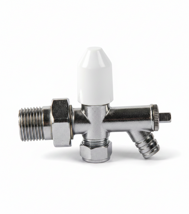 10mm Drain Off Valve Chrome - 1/2" BSP Radiator Drain Cock with White Handle & Hose Tail