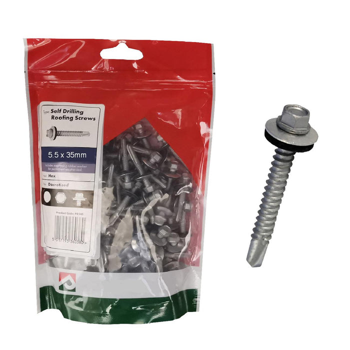 100 x Roofing Screws for Metal Sheets & Cladding Self Drill 5.5 x 35mm Hex Head