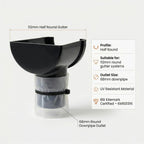 Black 10m Round Gutter Stop End Outlet Kit 112mm