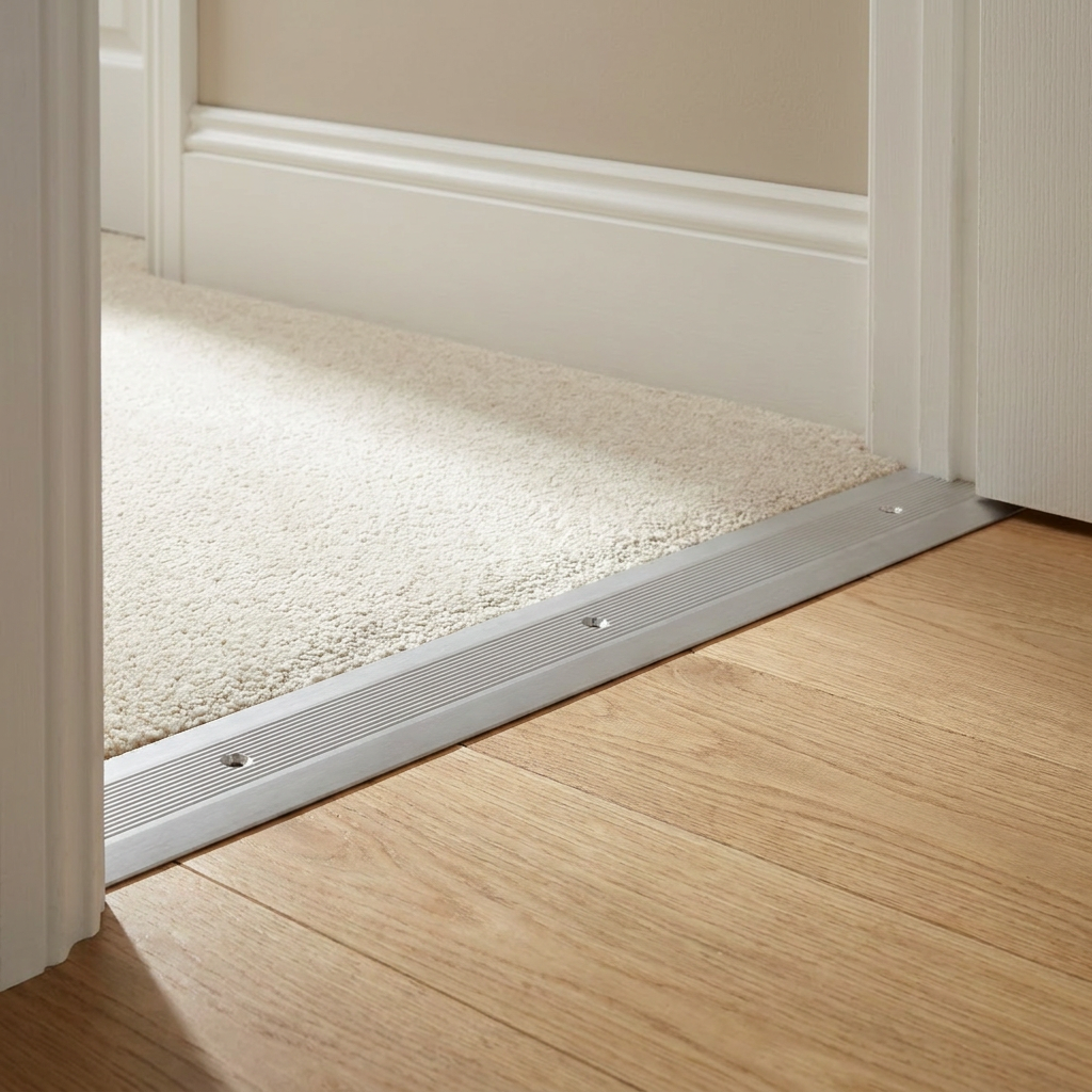 Aluminium Flooring Cover Edge, Silver Transition Strip Trim, 60mm x 89.5cm Doorway Profile for Surface Protection