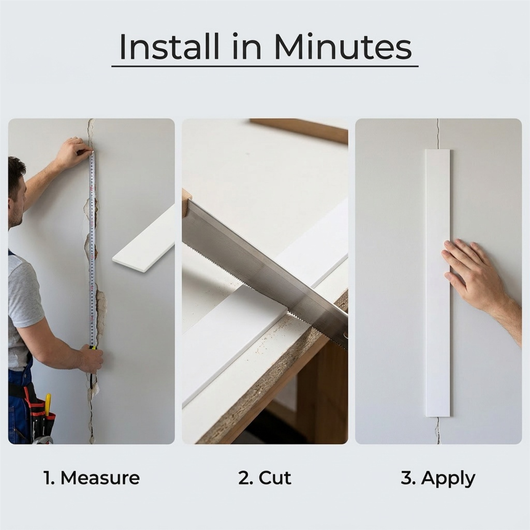 1 x 12mm White Adhesive Taped PVC Flat Bar x 1 Metre