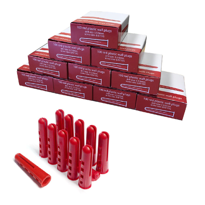 1000 x  Trade Pack Red Wall Raw Plugs  Drill Size: 5.5mm