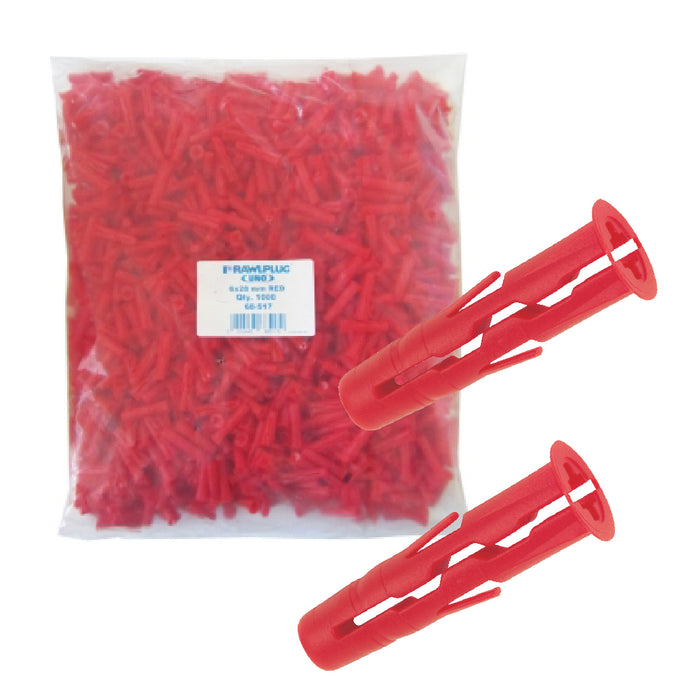 1000 x Genuine Rawl Plugs Universal Red 6 x 28mm Screw Fixings