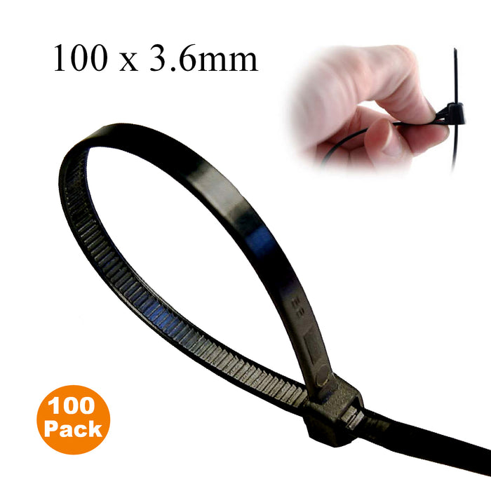 100 x Black Releasable Cable Ties  Size: 100 x 3.6mm