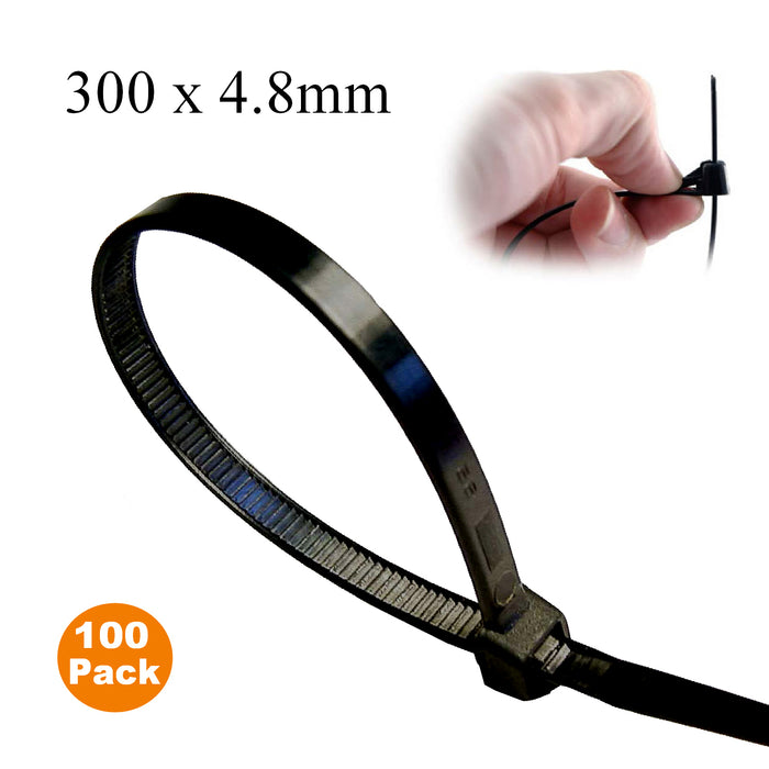 100 x Black Releasable Cable TiesSize: 300 x 4.8mm