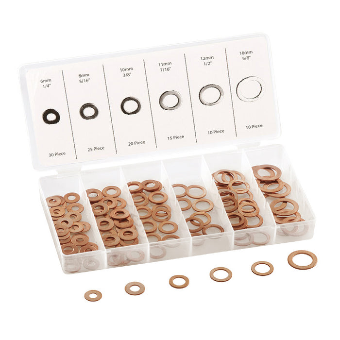 110 x Assorted Copper Washers 6-16mm for sealing fluids and liquids