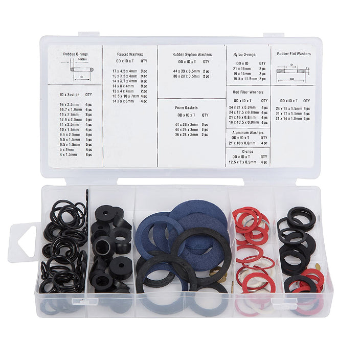 125 x Leaking Tap Reseater Washers, Rubber Nylon Fibre O Rings & C Clips