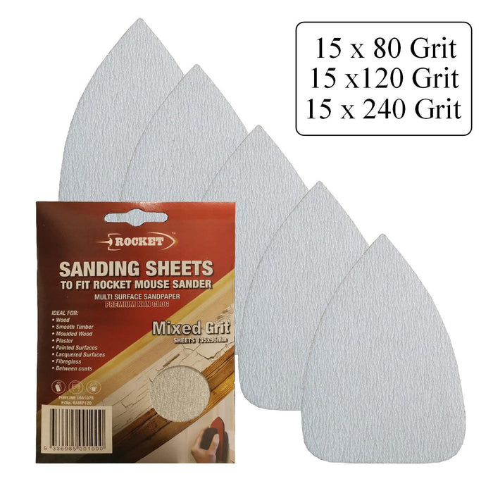 45 x Hook and Loop Mixed Grit 135 x 95mm Mouse Sanding Sheets