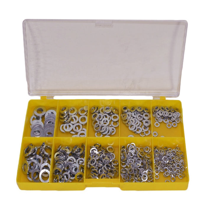 500 x Assorted Spring & Flat Washers, Galvanized Zinc Plated