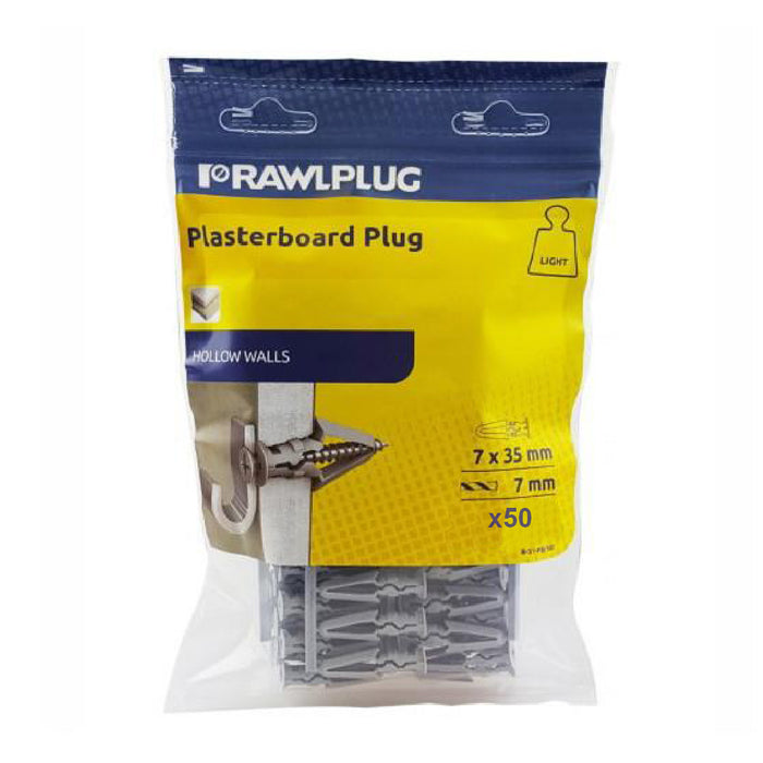 50 x Genuine Rawl Plasterboard  7 x 35mm Hollow Wall Plugs