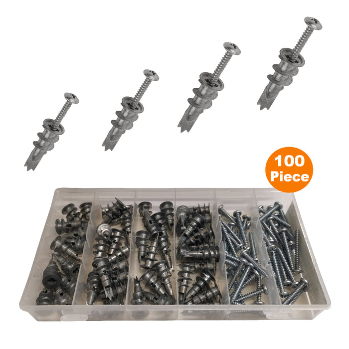 100 x Metal Plasterboard Anchors & Screws