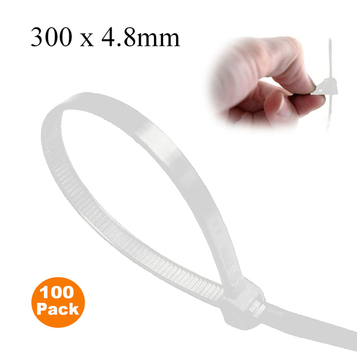 100 x Natural Releasable Cable Ties  Size: 300 x 4.8mm