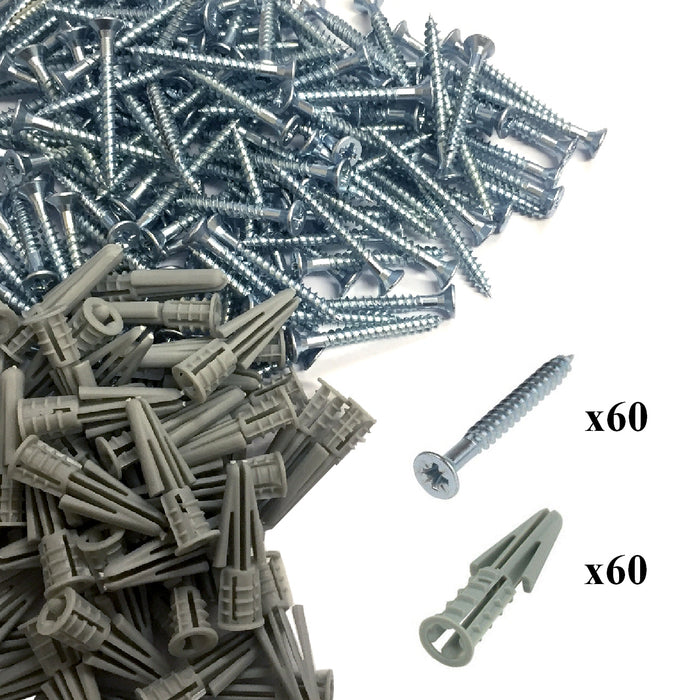 60 x Plasterboard Raw Plugs & Pozi Screws