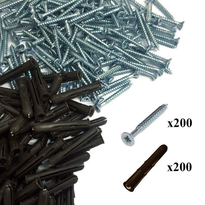 400 x Pozi Screws & Brown Raw Fixing Plugs, 4.2 x 51mm Countersunk