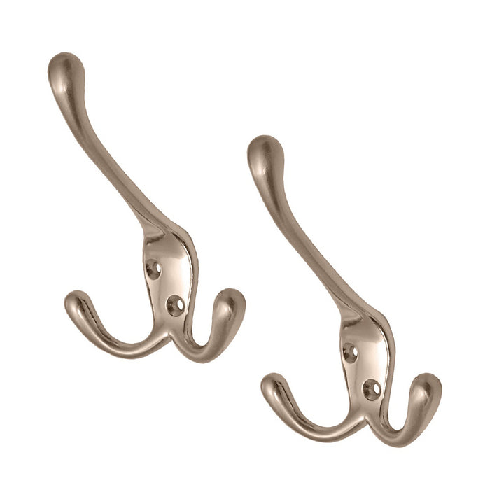 Satin Nickel Metal Triple Hat and Coat Hooks