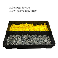 400 x Pozi Screws &Yellow Raw Plugs, 6 x 1" Twin Thread