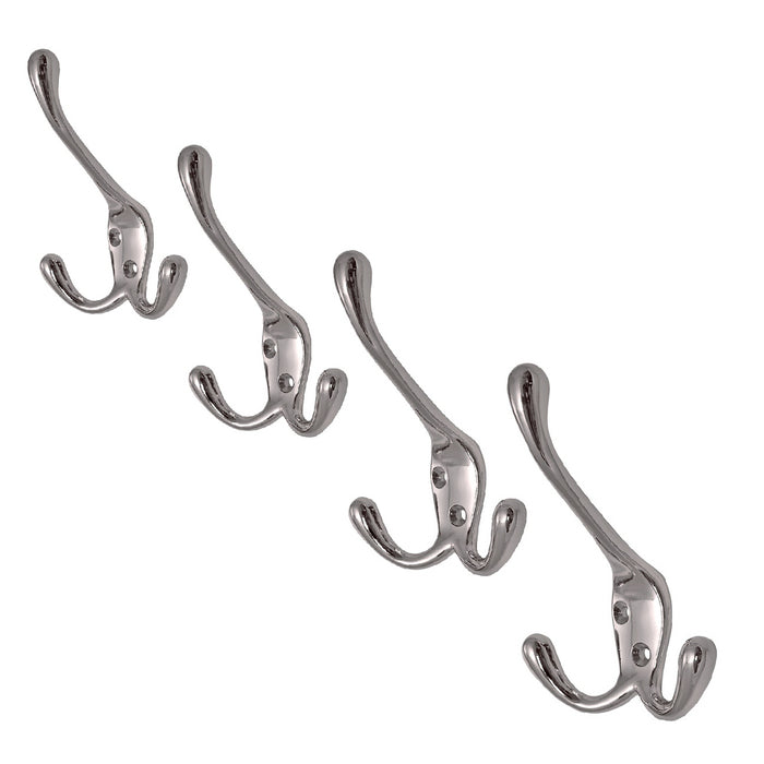 Polished Chrome Metal Triple Hat and Coat  Hooks