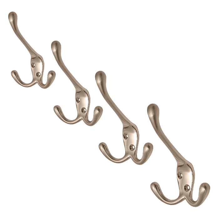 Satin Nickel Metal Triple Hat and Coat Hooks