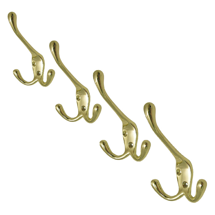 Polished Brass Metal Triple Hat and Coat Hooks