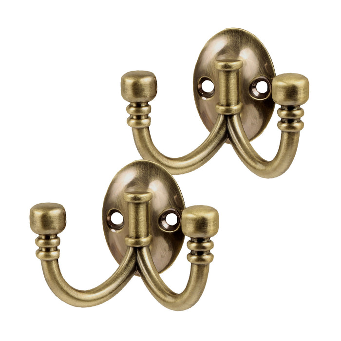 Antique Brass Ball End Double Coat Hooks