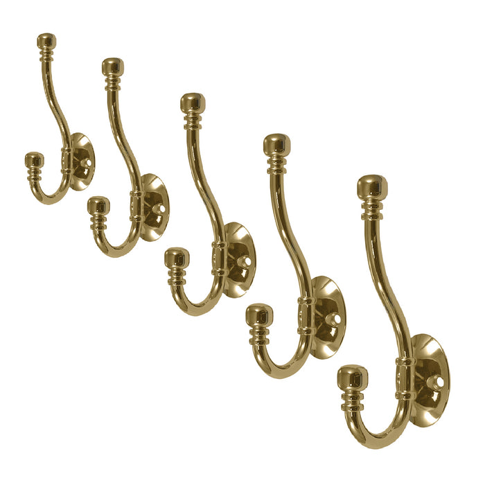 Polished Brass Double Hat and Coat Hooks