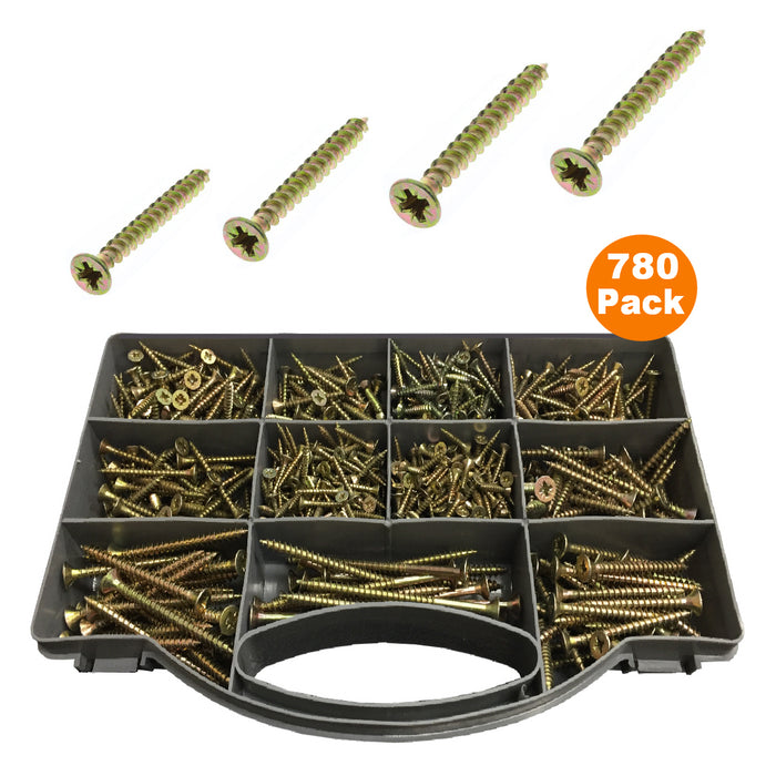 780 x Assorted Pozi Countersunk Screws, Twin Threaded